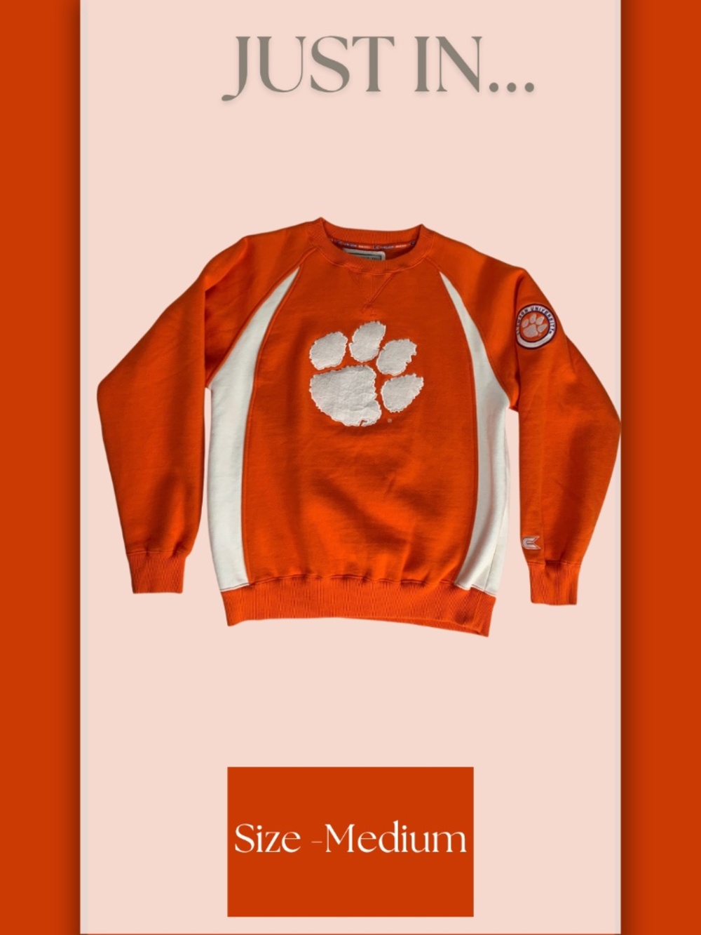 Clemson Tigers Orange White Paw Print Sweatshirt M Unisex Collegiate Sporty